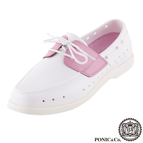 (男/女)Ponic&Co美國加州環保防水洞洞綁帶帆船鞋-白色