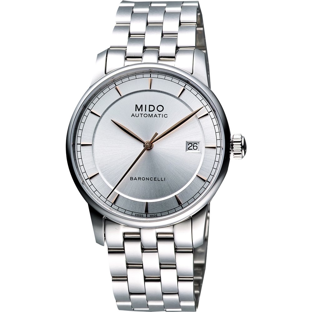 MIDO 美度 官方授權 Baroncelli II 爵士時尚機械腕錶-銀/38mm M86004101