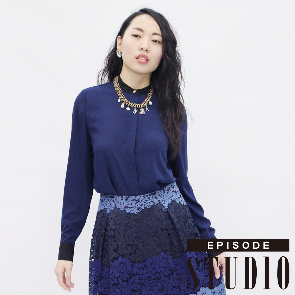 EPISODE Studio - 時尚經典雙色襯衫（藍）