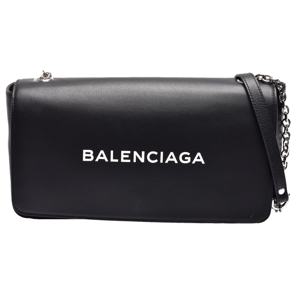 BALENCIAGA  經典品牌字母LOGO小牛皮拉鍊肩/斜背包(黑-中)