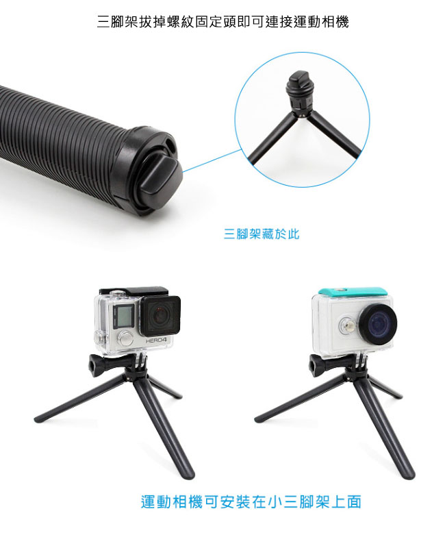 運動相機專用 多功能 三向 手持 自拍桿 適用 GoPro 小蟻 山狗