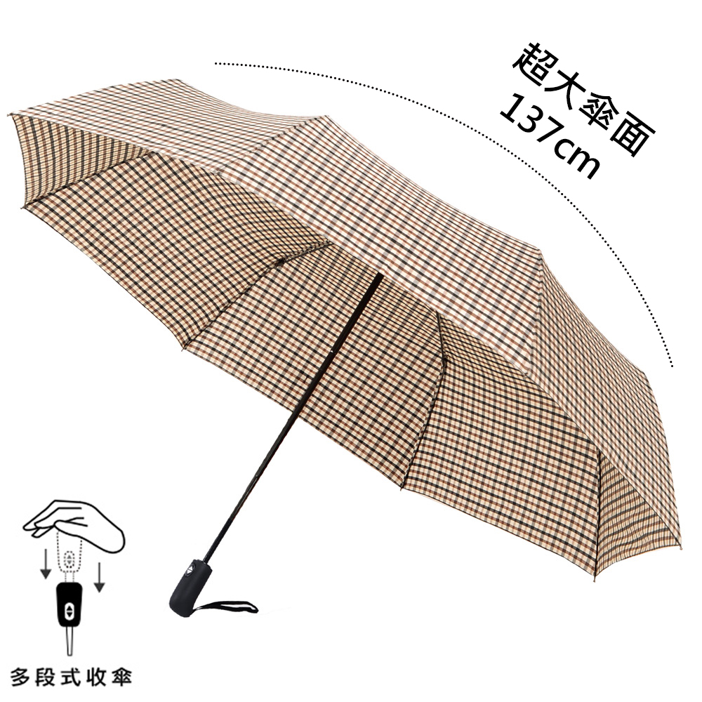 2mm 超大!風潮條紋 超大傘面安全自動開收傘 (卡其)