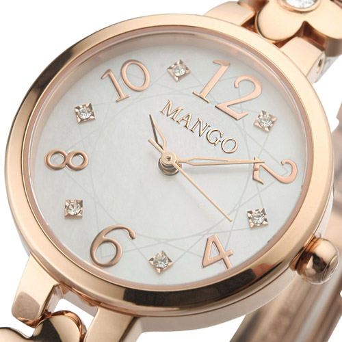 MANGO 典雅純淨不鏽鋼時尚腕錶-白x玫瑰金/28mm