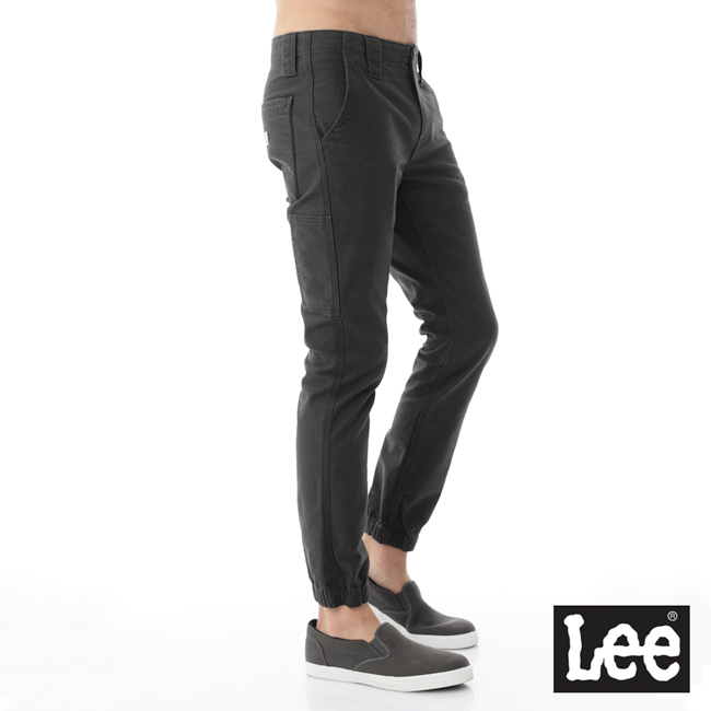 Lee 素色縮口休閒褲-男款-黑灰色