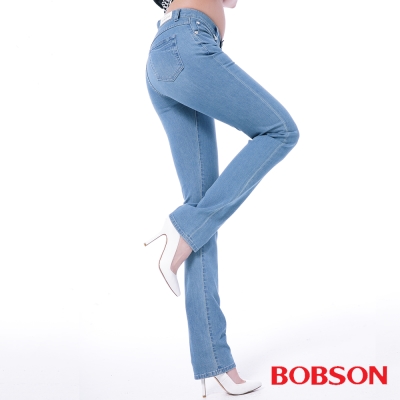 BOBSON 女款膠原蛋白直筒美肌褲-淺藍