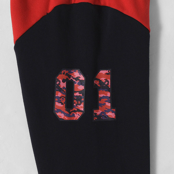 MLB-波士頓紅襪隊連帽撞色迷彩LOGO印花長袖厚T恤-紅(男)