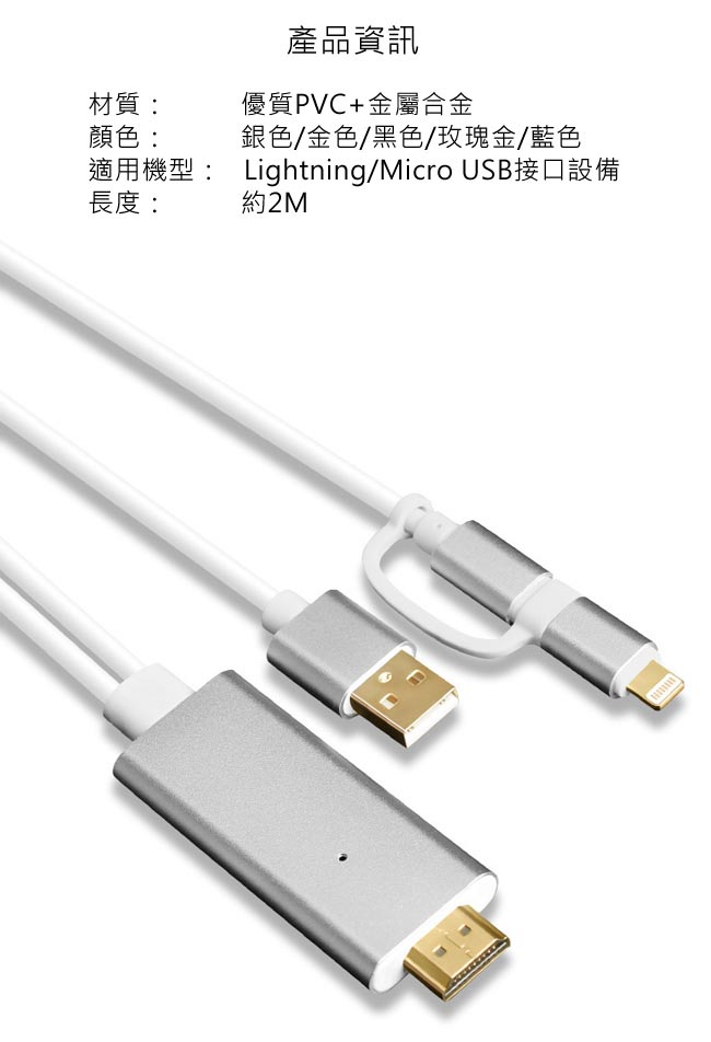 【SHOWHAN】Lightning+MicroUSB 2in1轉HDMI影音轉接線