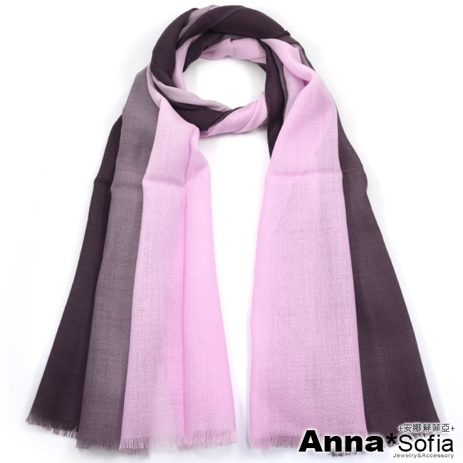 AnnaSofia 漸層紛色 薄款純羊毛長圍巾(粉深紫)