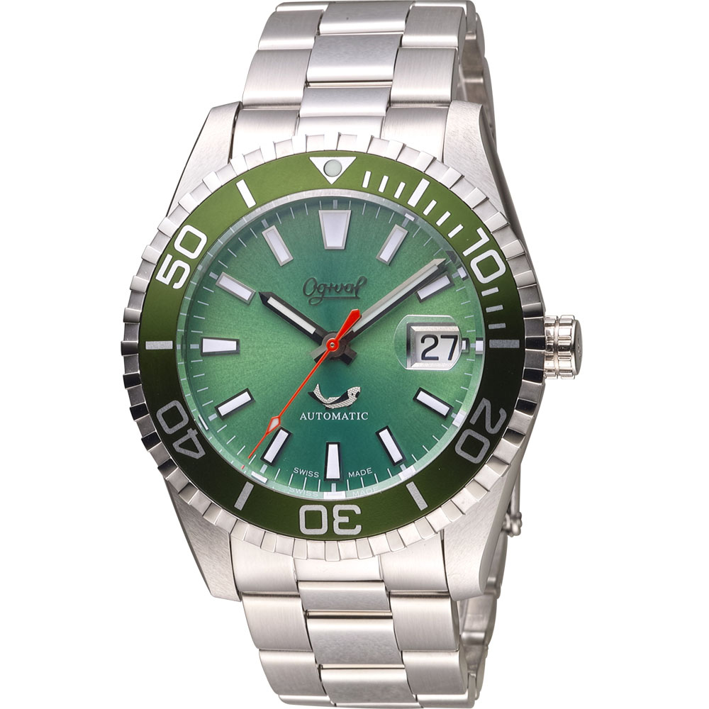 愛其華 Ogival 深海悍將潛水機械腕錶-綠/44mm