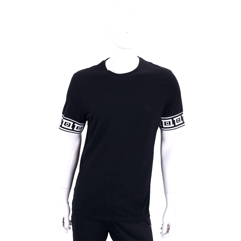 VERSACE  黑色幾何圖騰飾袖棉質短袖T恤