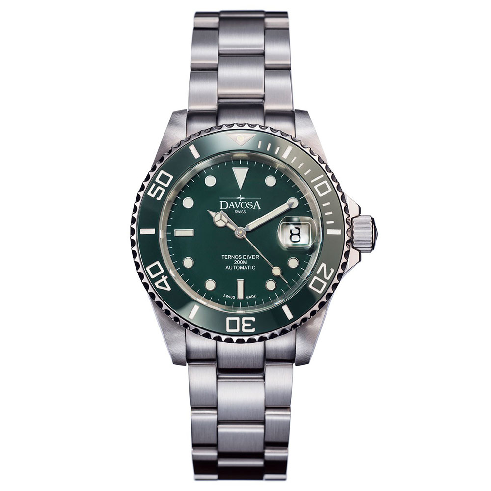 DAVOSA Ternos Ceramic 200米陶瓷框潛水腕錶-綠/40mm