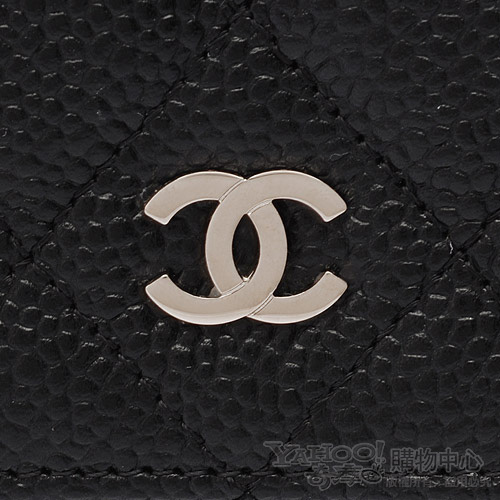 CHANEL 經典菱格小香 LOGO荔枝紋牛皮銀鍊手拿/斜背包(黑)