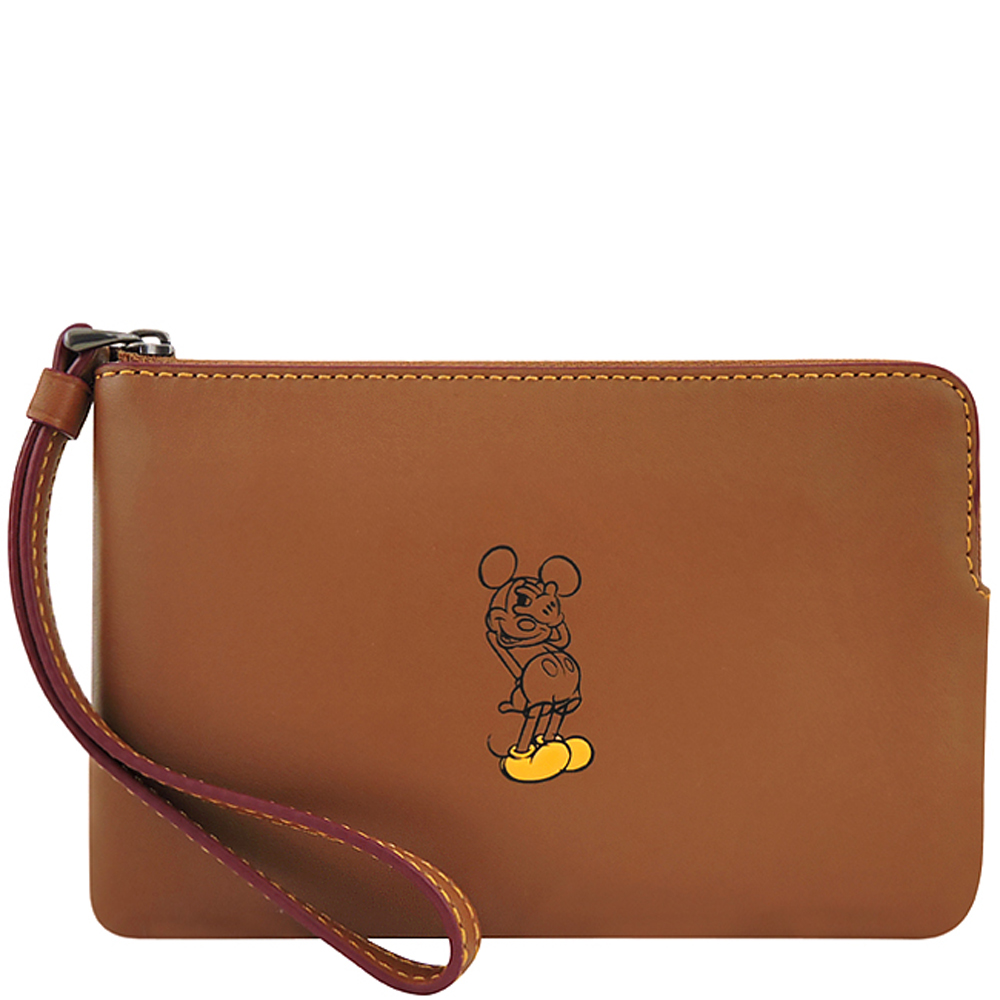 COACH DISNEY聯名系列焦糖色MICKEY烙印手拿包