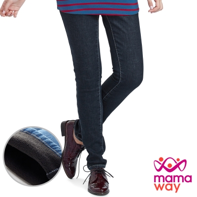 Mamaway 孕期厚刷毛窄管牛仔褲(共二色)