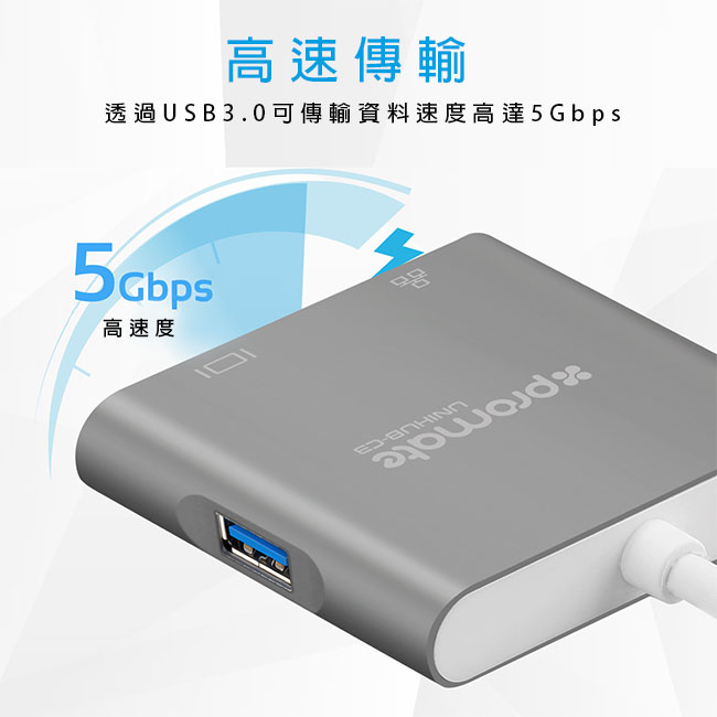 Promate USB Type C to HDMI/RJ45 集線器(UNIHUB-C3)