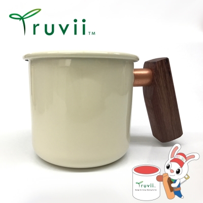 Truvii 月光白紫心木柄琺瑯杯 400ml