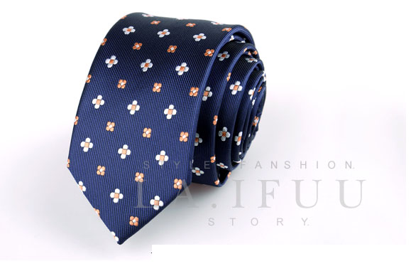 拉福 小花窄版領帶拉鍊領帶 (藍底)