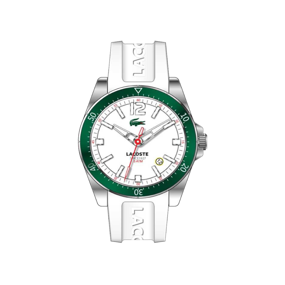 Lacoste 鱷魚 運動風石英時尚腕錶-白x綠框/44mm