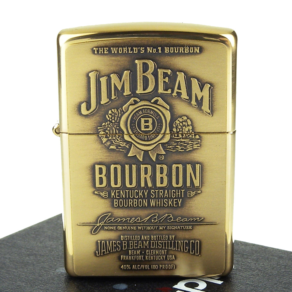 【ZIPPO】美系~JIM BEAM金賓波本威士忌~浮雕標誌-黃銅款