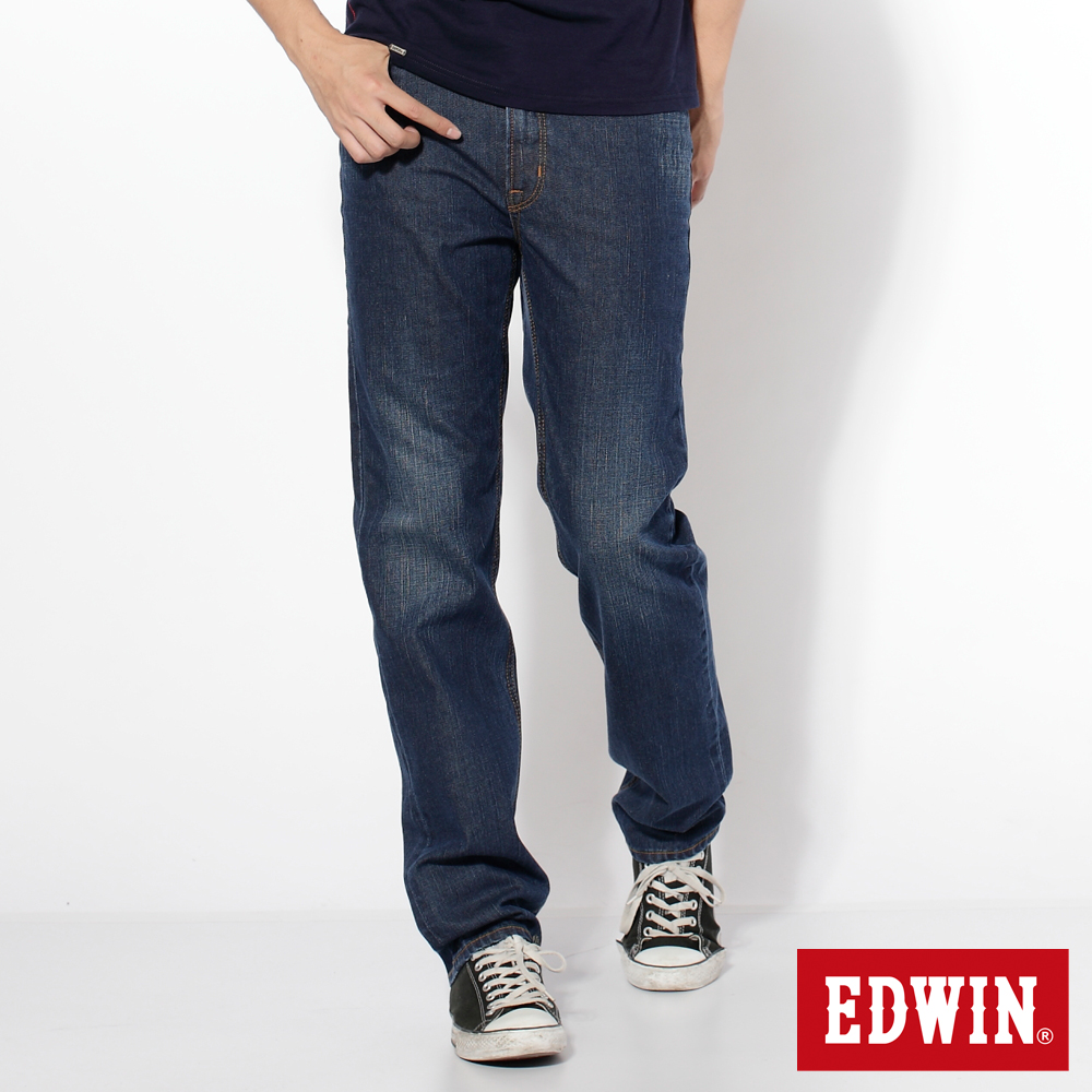 EDWIN 大尺碼 基本五袋高腰中直筒牛仔褲-男款(原藍色)