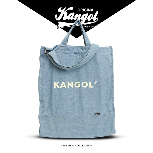 KANGOL品牌經典手提側背兩用牛仔輕便帆布袋/購物袋/學生包/情侶包 -天空藍