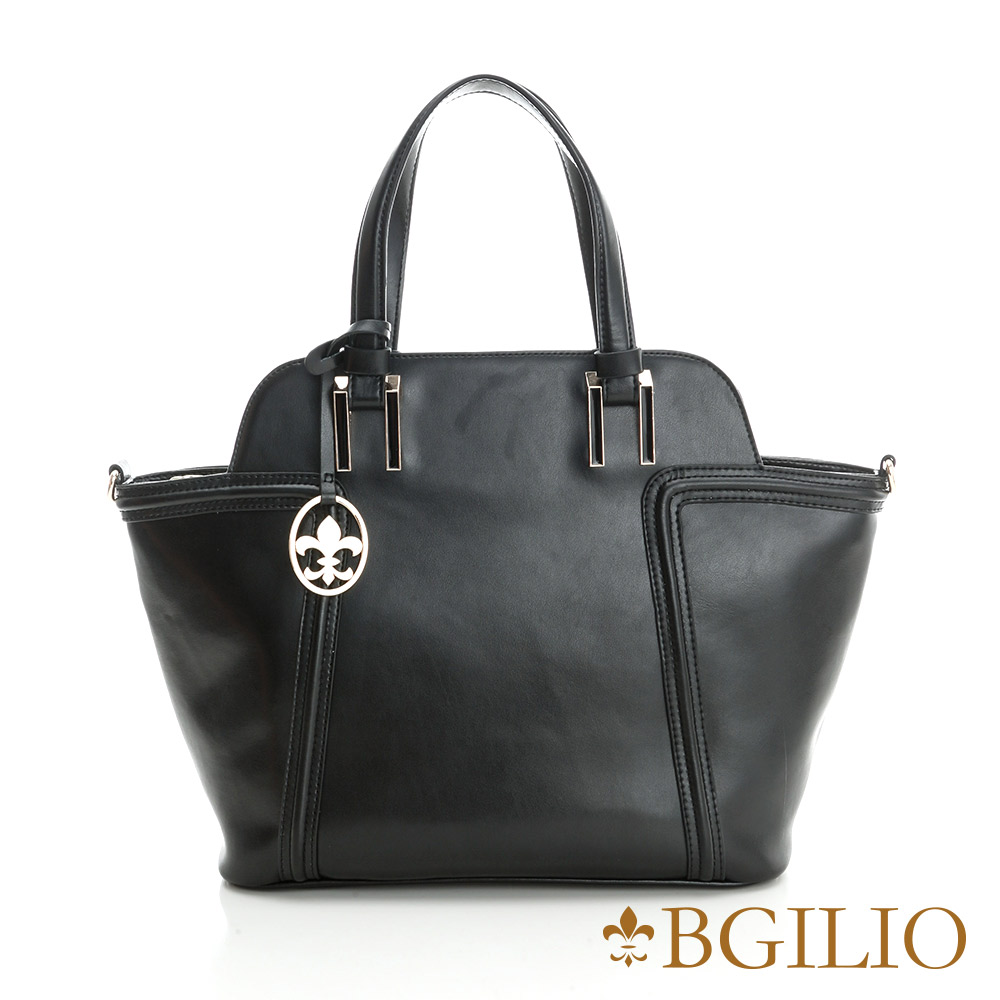義大利BGilio-時尚簡約牛皮側背包-黑色 1972.002A-05