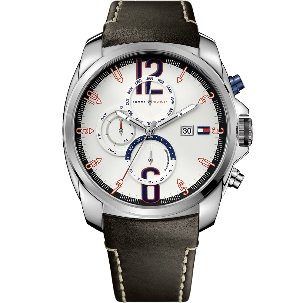 TOMMY HILFIGER 探險家三眼時計腕錶-白/47mm