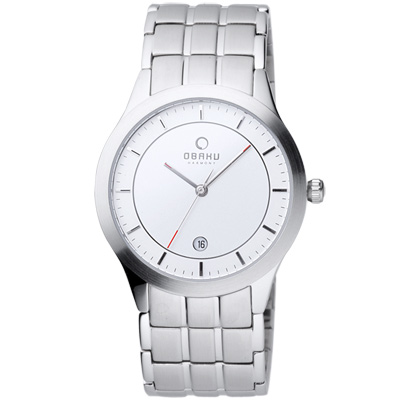 OBAKU 純淨時刻簡約時尚腕錶-鋼帶/白色/37mm