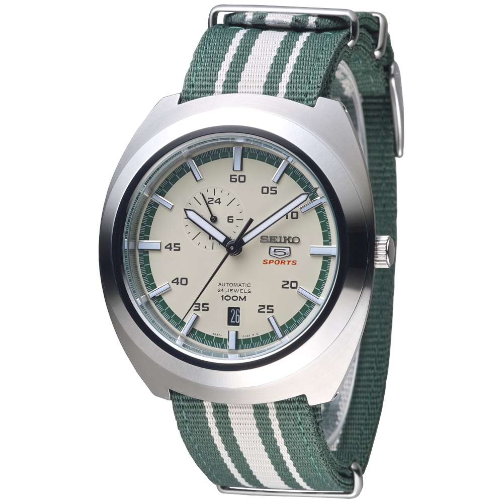 SEIKO 迷彩運動風5號24石自動機械錶(SSA285K1)-綠*米白/45mm