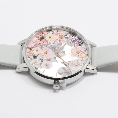 Olivia Burton 英倫復古手錶 魔法花園 灰色環保皮革錶帶 銀錶框 38mm