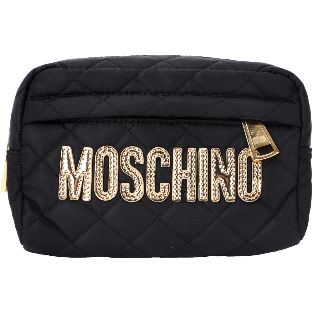 MOSCHINO 菱格車縫尼龍萬用化妝包(黑色)