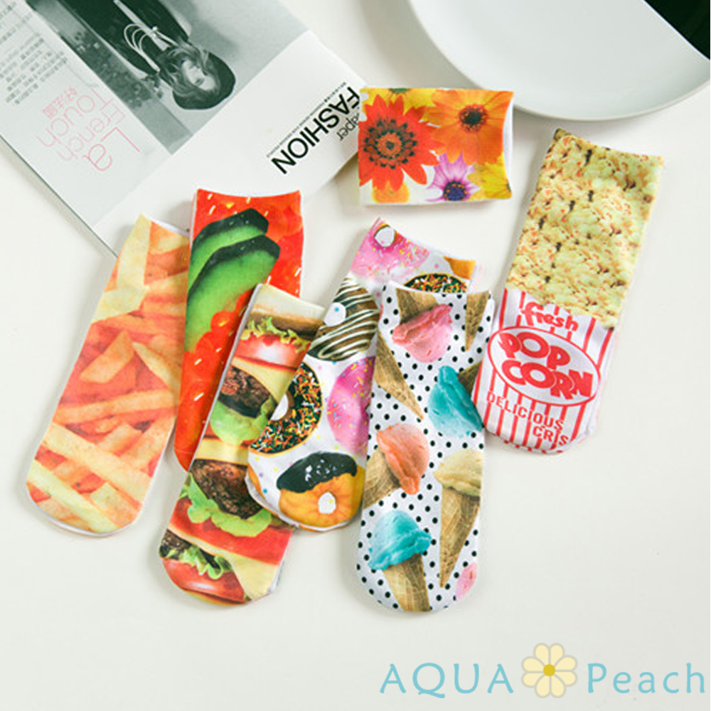 AQUA Peach-速食漢堡薯條甜甜圈短襪踝襪 (1組三入)