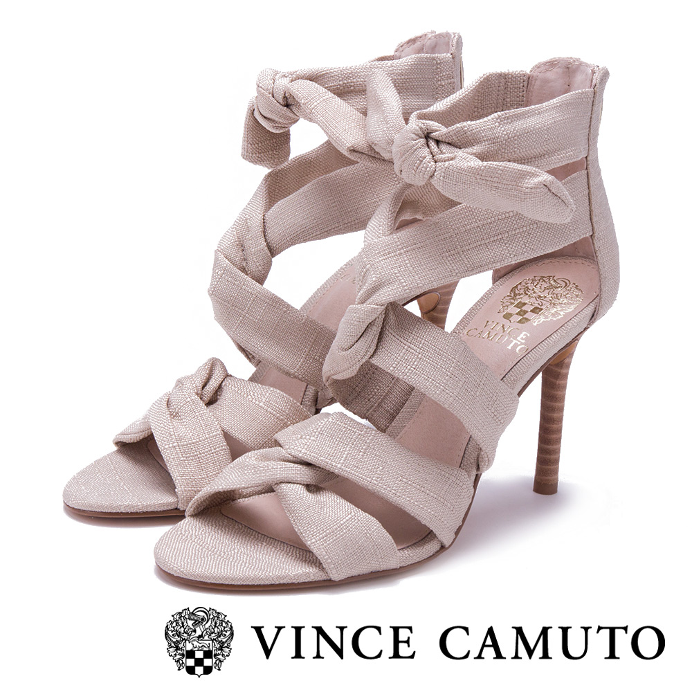 Vince Camuto 高雅布面交叉綁帶高跟涼鞋-米色