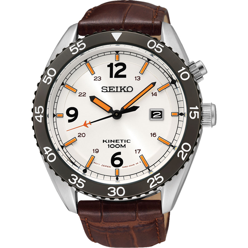 SEIKO Kinetic 關鍵時刻經典腕錶(SKA619P1)-銀x咖啡/44mm