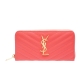 YSL MONOGRAM系列V字縫線魚子醬牛皮金屬LOGO拉鍊手拿長夾(蜜桃粉) product thumbnail 1