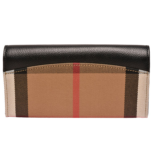 BURBERRY 經典HOUSE系列戰馬格紋小牛皮翻蓋暗釦長夾(黑色)