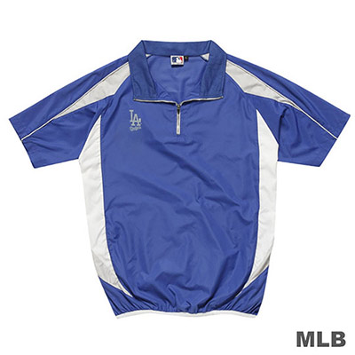 MLB-洛杉磯道奇隊開門襟短袖防風球衣-藍(男)