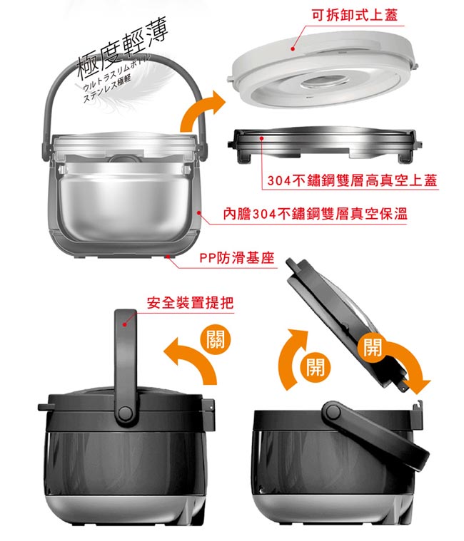 仙德曼 SADOMAIN 輕量保溫/保冷燜燒提鍋3.0L-不鏽鋼色