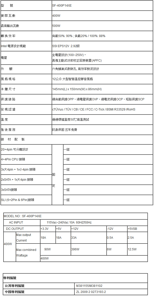 Super Flower 振華 冰山金蝶 400W 80+金牌 電源供應器