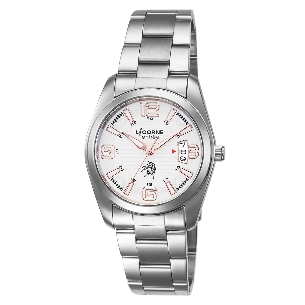 LICORNE 恩萃 Entree  簡約時尚設計都市腕錶-白x玫瑰紅/36mm