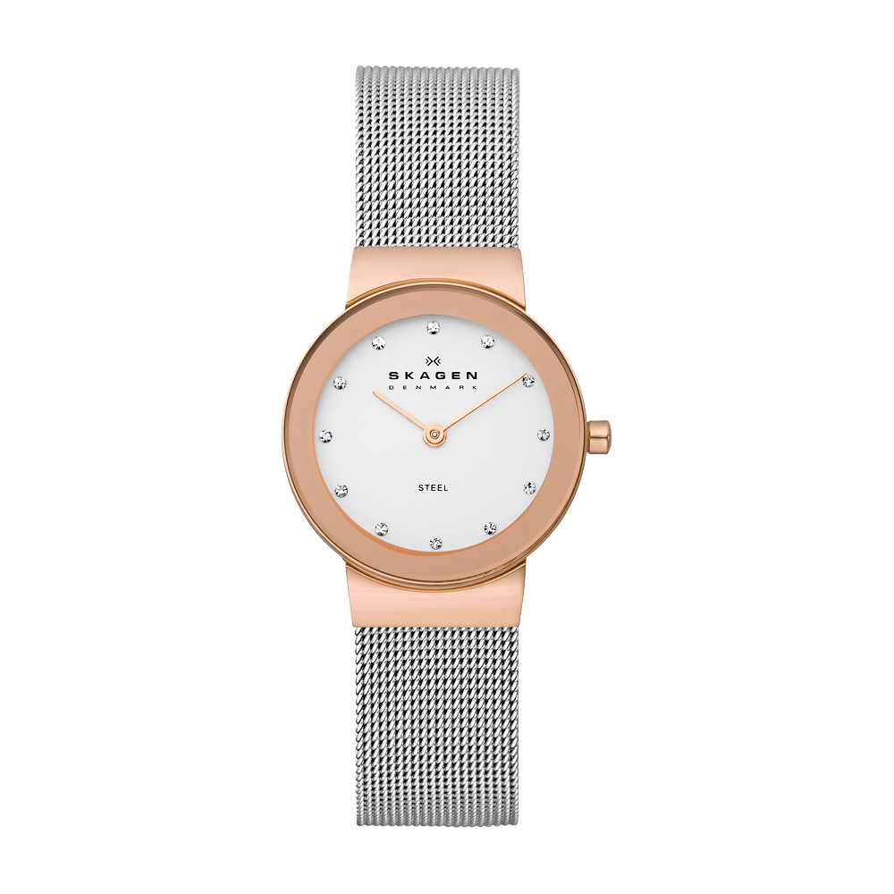 SKAGEN 雅緻米蘭晶鑽女錶-銀x玫塊金/26mm