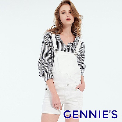 Gennies專櫃-涼感抓破口袋造型吊帶褲-白(TJF01)