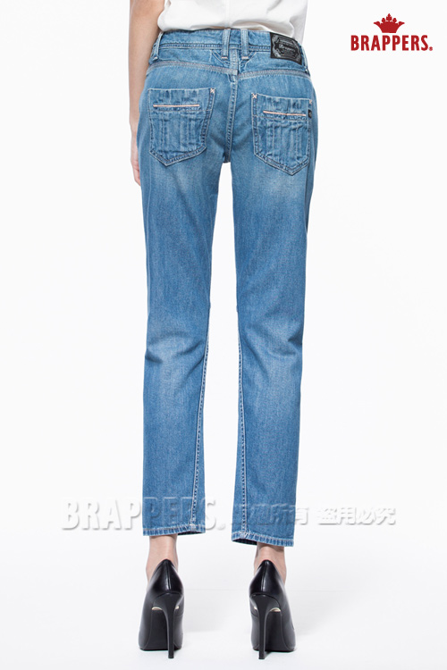 BRAPPERS 女款 Boy Friend Jeans-女用3D八分反折褲-淺藍