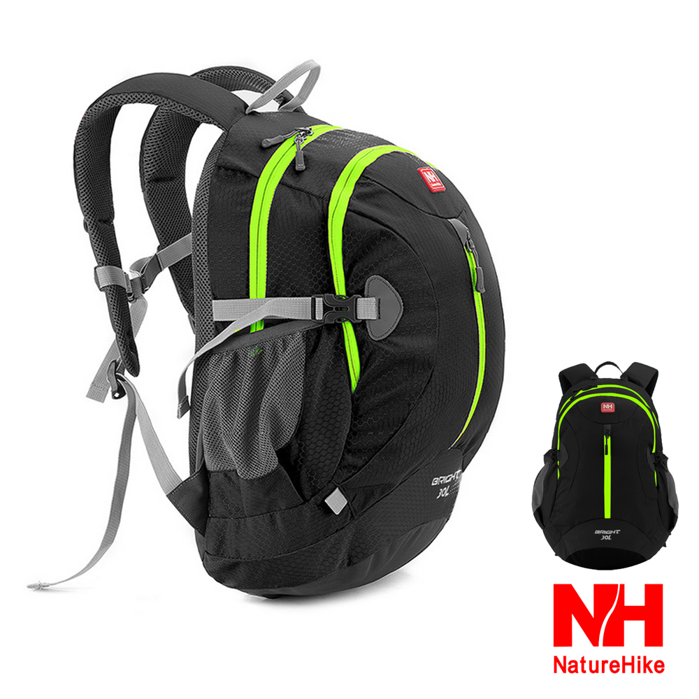 NH 30L輕量護脊防潑水騎行背包 登山後背包 黑綠色
