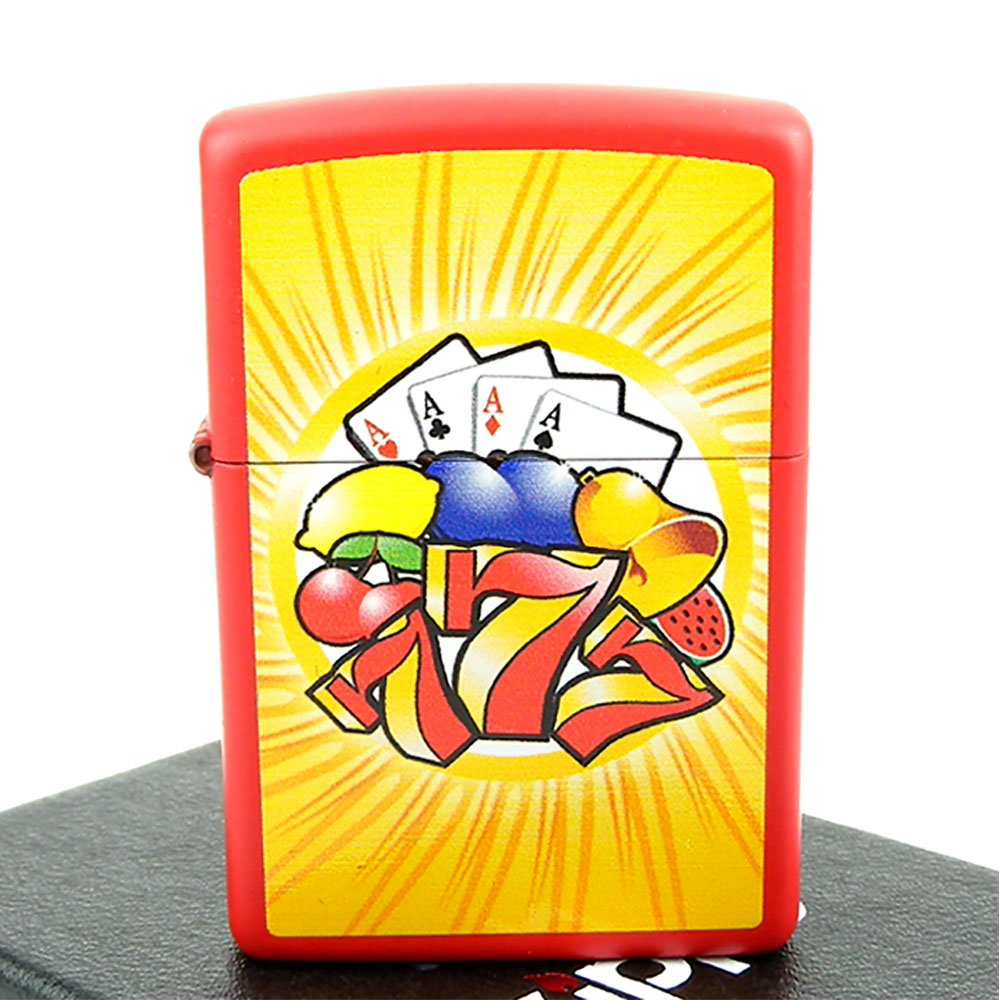 ZIPPO美系-Aces & 777 水果盤圖案設計-紅色烤漆打火機