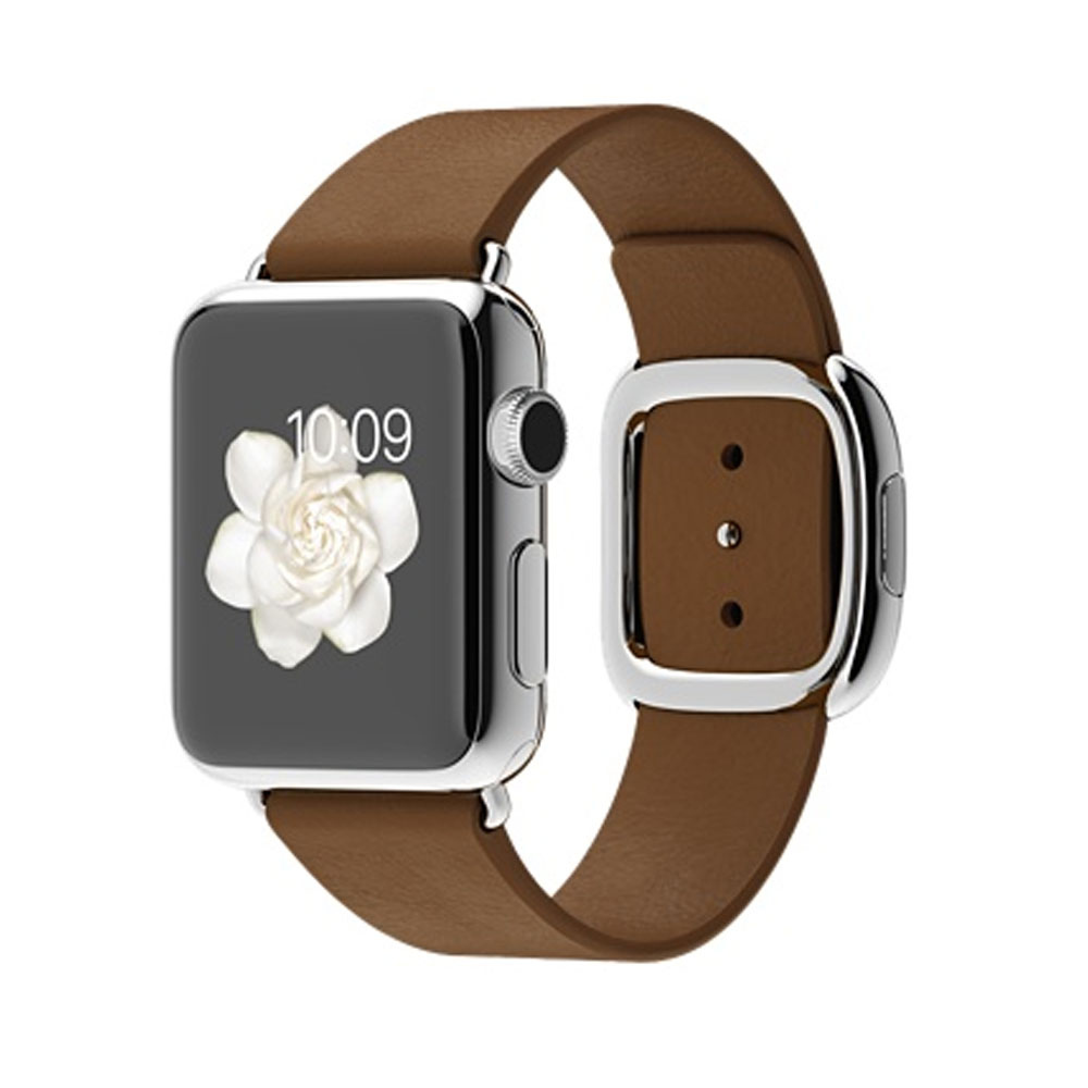 Apple Watch 38mm不鏽鋼殼 棕色時尚環扣錶帶智慧手錶