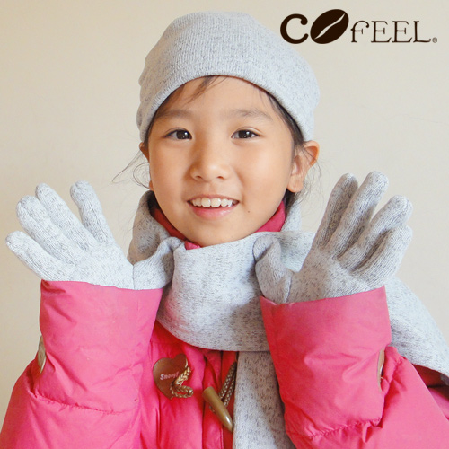 【CoFeel酷咖絨】咖啡混紡兒童時尚保暖圍巾-灰色