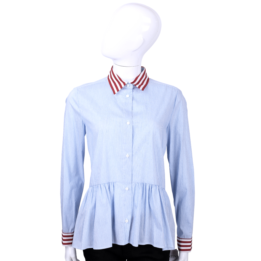RED VALENTINO 藍白色條紋拼接長袖上衣