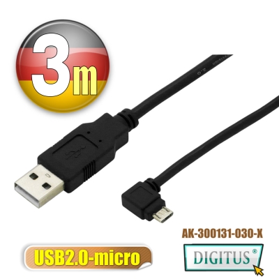 曜兆DIGITUS USB2.0轉microUSB左轉接頭線*3公尺線