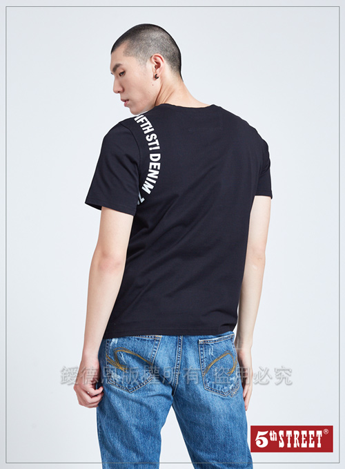 5th STREET 滑板袋花短袖T恤-男-黑色